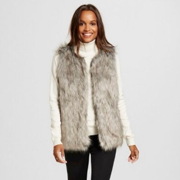 Merona Grey Faux Fur Vest Size Small - Picture 1 of 8